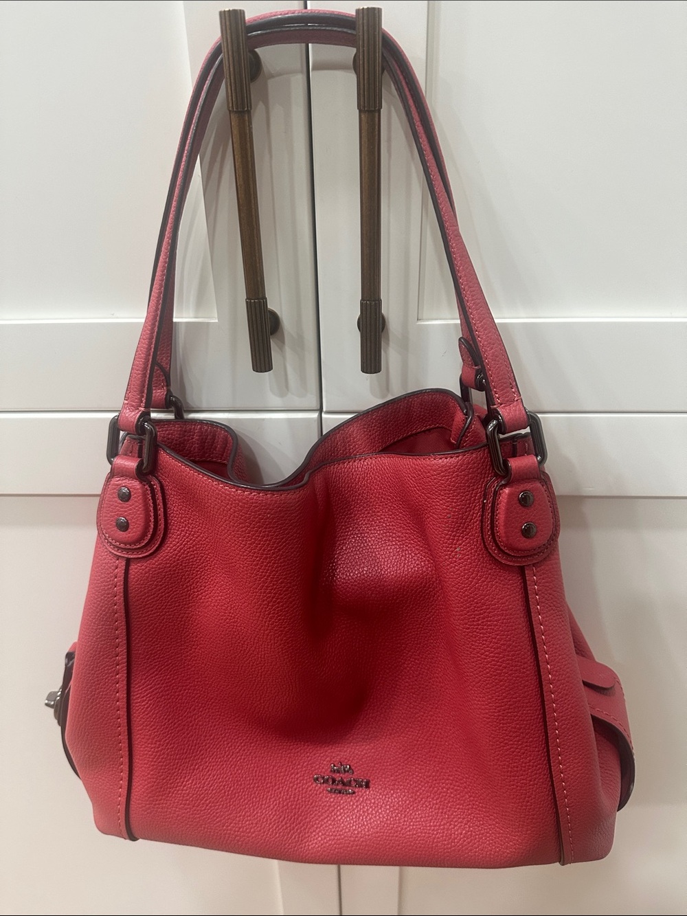 Coach Edie 31 Shoulder Bag Purse Dark Rouge Pink Pebble Leather